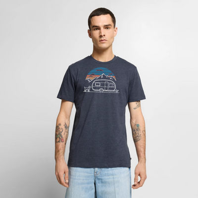 Wohnwagen mit Hund - Herren Camping T-Shirt - Jeansblau 