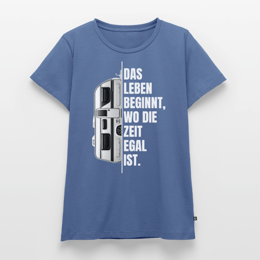 Camping ist Zeitlos - Damen Camping T-Shirt - Wohnwagen - Taubenblau