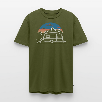 Wohnwagen mit Hund - Herren Camping T-Shirt - Khaki