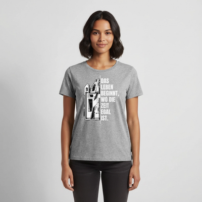 Camping ist Zeitlos - Damen Camping T-Shirt - Wohnmobil - Grau meliert