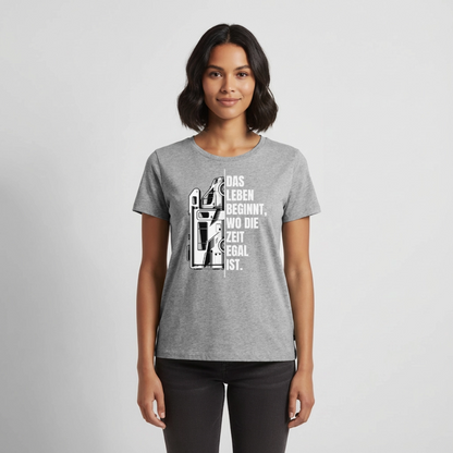 Camping ist Zeitlos - Damen Camping T-Shirt - Wohnmobil - Grau meliert