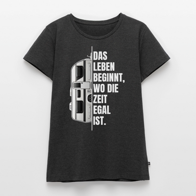 Camping ist Zeitlos - Damen Camping T-Shirt - Wohnwagen - Anthrazit meliert