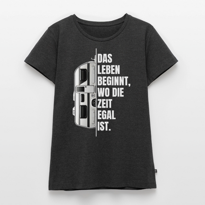 Camping ist Zeitlos - Damen Camping T-Shirt - Wohnwagen - Anthrazit meliert