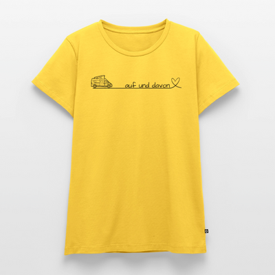 Auf und Davon - Damen Camping T-Shirt - Bulli / Van - Sonnengelb
