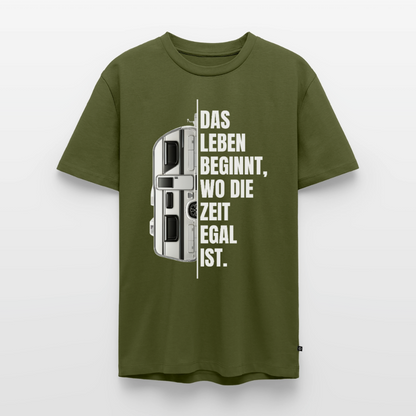 Camping ist Zeitlos - Herren Camping T-Shirt - Wohnwagen - Khaki