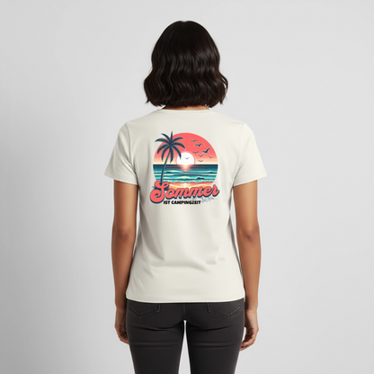 Sommer ist Campingzeit - Damen Camping T-Shirt - Naturweiß