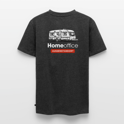 Wohnwagen Homeoffice - Herren Camping T-Shirt - Rückendruck - Anthrazit meliert