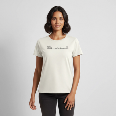 Auf und Davon - Damen Camping T-Shirt - Bulli / Van - Naturweiß