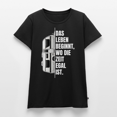 Camping ist Zeitlos - Damen Camping T-Shirt - Wohnwagen - Schwarz