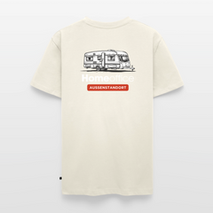 Wohnwagen Homeoffice - Herren Camping T-Shirt - Rückendruck - Naturweiß