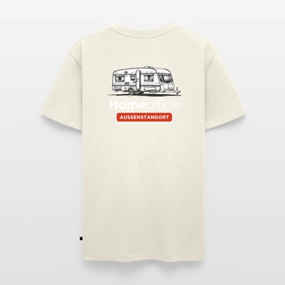 Wohnwagen Homeoffice - Herren Camping T-Shirt - Rückendruck - Naturweiß