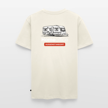 Wohnwagen Homeoffice - Herren Camping T-Shirt - Rückendruck - Naturweiß