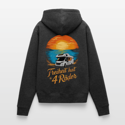 SS - Freiheit hat 4 Räder - Damen Camping Hoodie - Wohnmobil - Anthrazit meliert