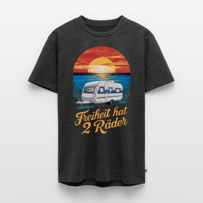 Freiheit hat 2 Räder - Herren Camping T-Shirt - Wohnwagen - Anthrazit meliert