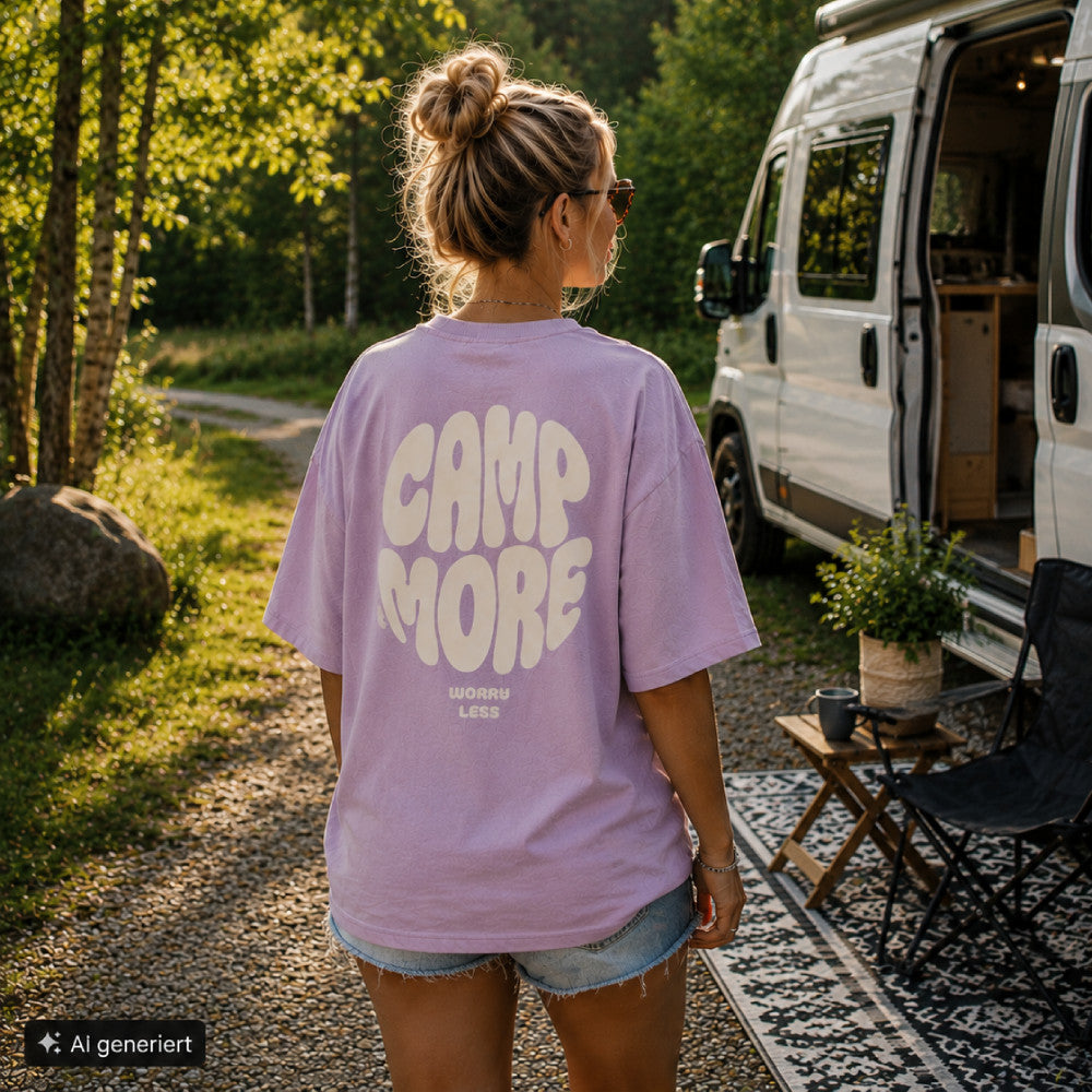Camp More Worry Less – Oversized Camping T-Shirt Unisex