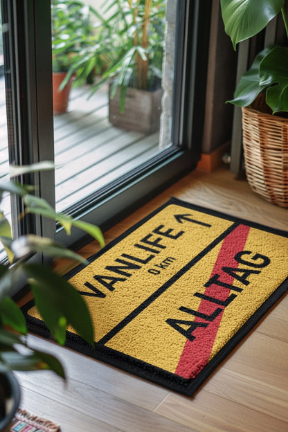 Fußmatte Camper - Ortsschild Vanlife - Alltag Ende