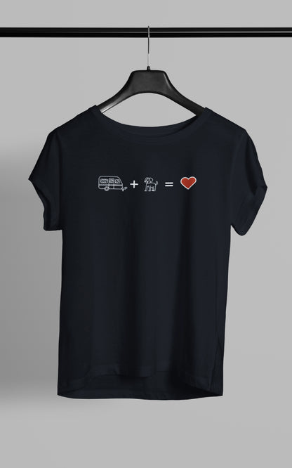 Damen Camping T-Shirt - Wohnwagen + Hund = Liebe