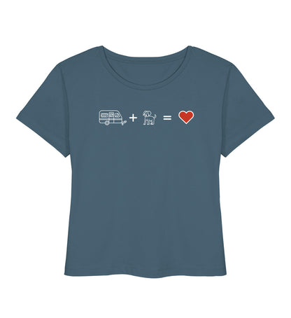 Camping + Hund - Damen Organic T-Shirt - Wohnwagen - LazyDonkeyDesign 