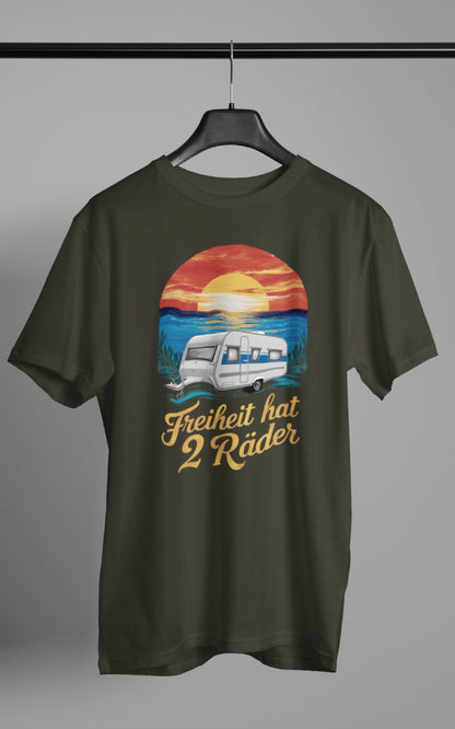 Herren Camping T-Shirt - Freiheit hat 2 Räder - Wohnwagen
