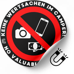 Magnetischer Warnaufkleber - Keine Wertsachen im Camper - Schwarz