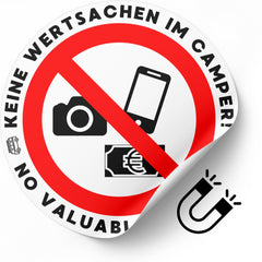 Magnetischer Warnaufkleber - Keine Wertsachen im Camper - Weiß