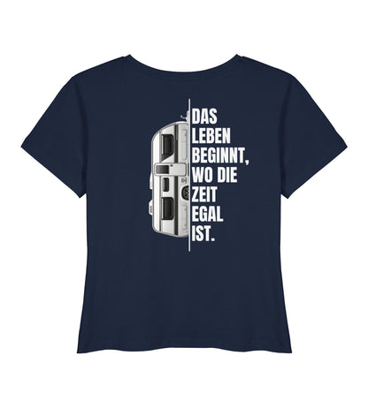 Camping ist Zeitlos - Damen Organic T-Shirt - Wohnwagen - Rückenmotiv - LazyDonkeyDesign 