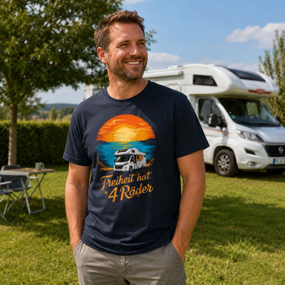 Freiheit hat 4 Räder - Herren Camping T-Shirt - Wohnmobil