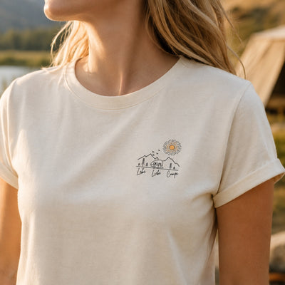 Lebe Liebe Campe - Damen Camping T-Shirt - Brust